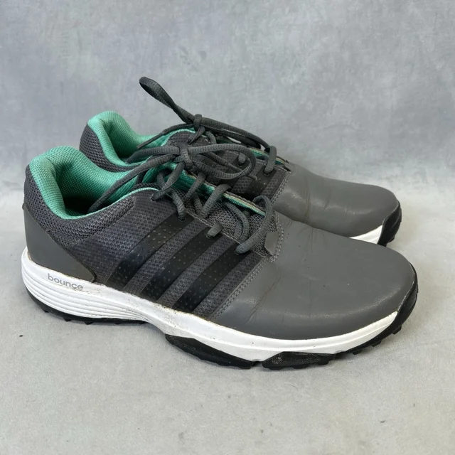 Adidas Shoes Bounce Mens 8 Running Gray/Blue Leather Mesh Tie Running Athleisure