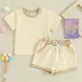 thumbnail image 5 of Douhoow Baby Girls 2 Piece Contrast Color Short Sleeve T-Shirt Elastic Shorts Summer Clothes Set 0-3Y, 5 of 9