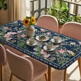thumbnail image 3 of Navy Blue Flowers Table Cloths for 5 Foot Rectangle Tables, Spring Floral Elegant Pastoral Botanical Patio Waterproof Elastic Fitted Tablecloths, Washable Rectangular Table Cover for Camping, 3 of 8