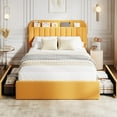 thumbnail image 4 of Full Bed Frame with Storage Headboard, Kids Bed Frame with 2 Drawers, Boucle Upholstered Platform Bed with Bookcase, No Box Spring Needed, Easy Assembly, Yellow, 4 of 7