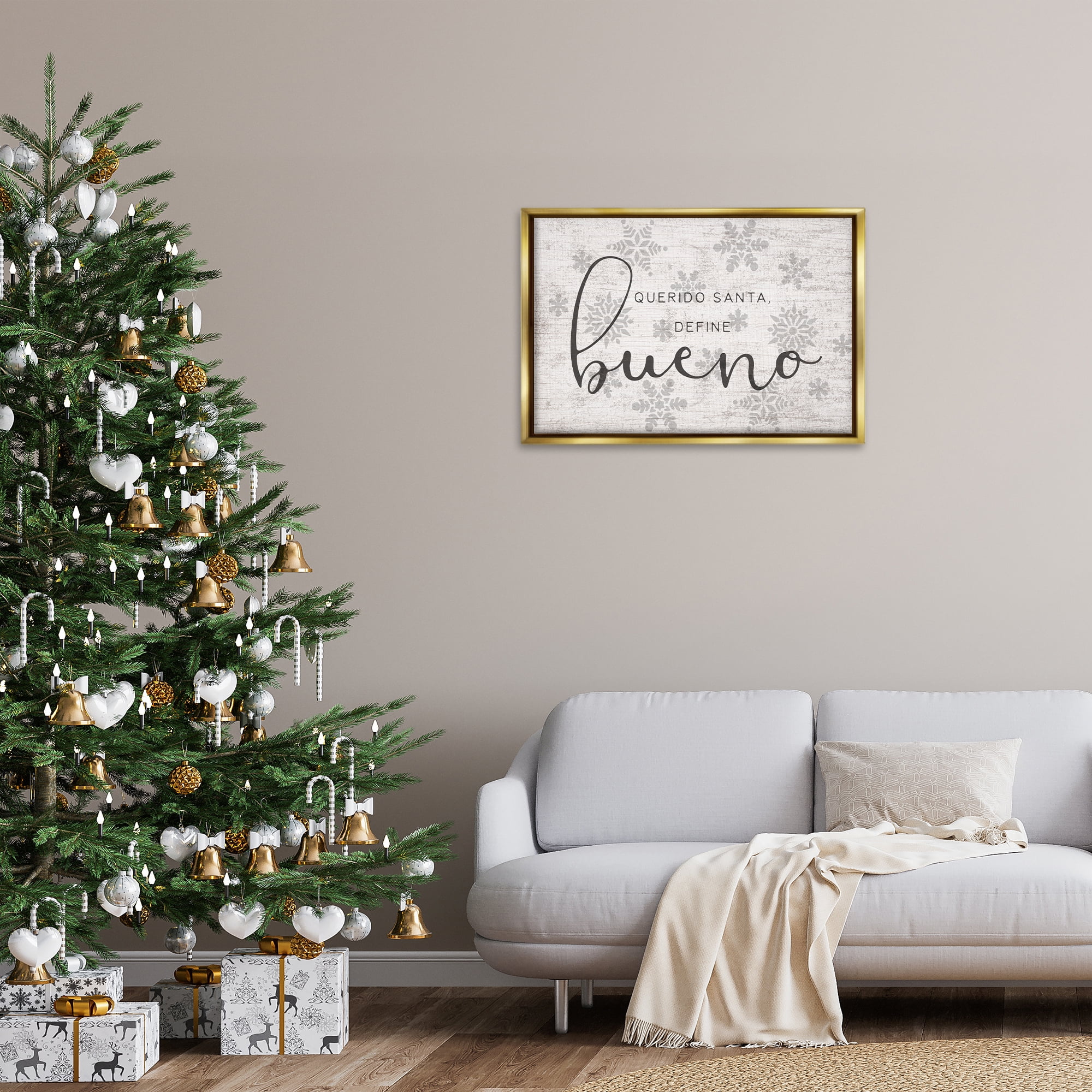 Stupell Industries Querido Santa Define Bueno Holiday Painting Gold Floater Framed Art Print Wall Art, 31 x 21