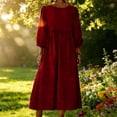 thumbnail image 6 of Fewfanhot Dresses for Women Casual Comfy Cotton Crew Neck 3/4 Sleeve Tunic Beach Long Dresses, 6 of 9