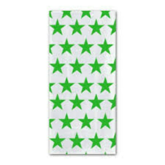 Cello Party Bags with Twist Ties - Clear with Large Green Stars - 25 count