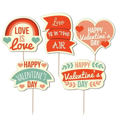 Valentines Cupcake Toppers Wendy Glitter Cardstock Set of 12 pcs