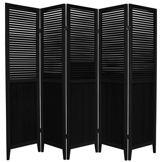 Oriental Furniture 6 Ft Tall Beadboard Room Divider, Black, 6 panel