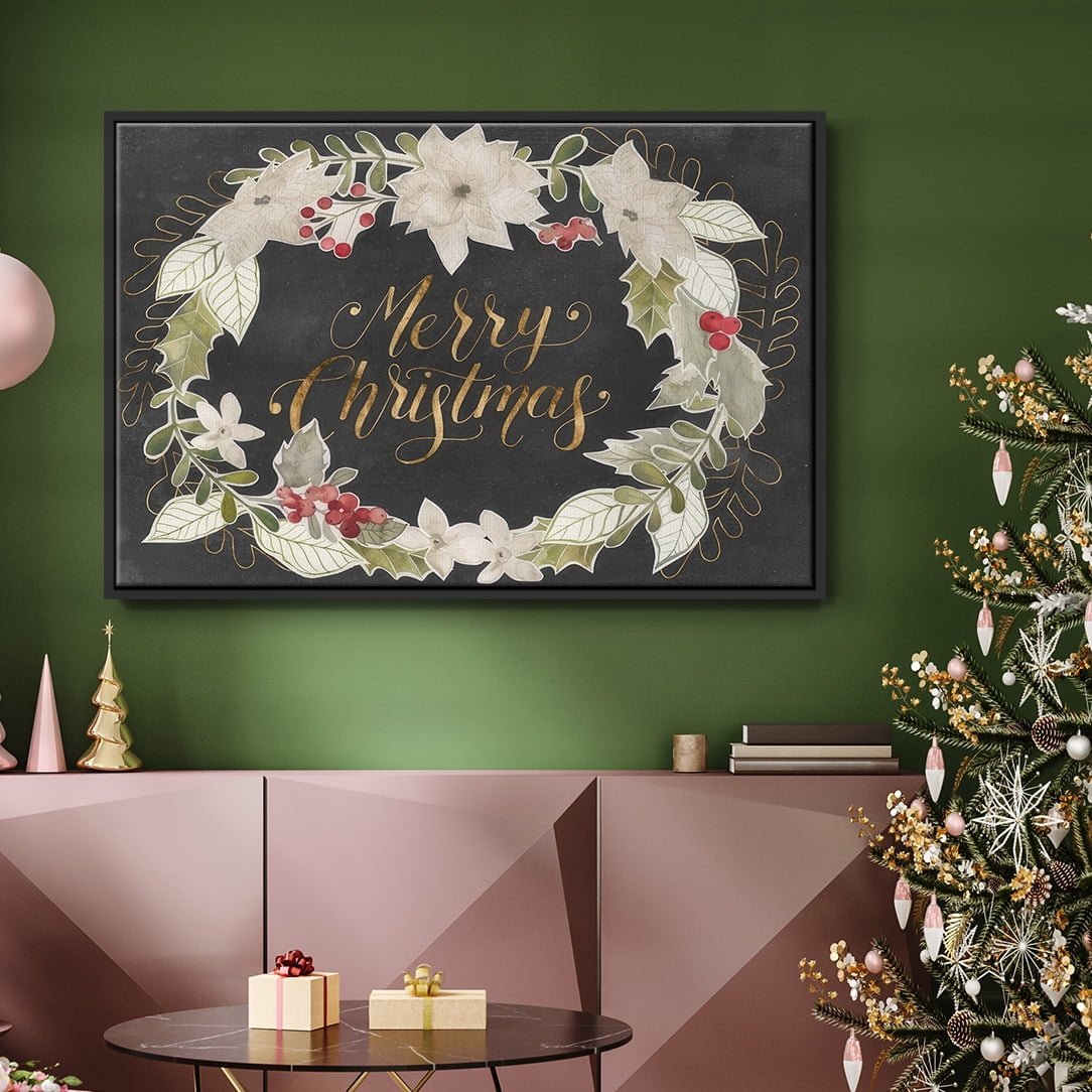 Gilded Christmas Collection A - Framed Gallery Wrapped Holiday Canvas - 27 x 41 - Black Frame