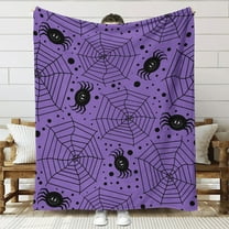 SDJMa Halloween Flannel Throw Blanket, Spiderweb Patterned Purple Blanket, Soft Plush Halloween Decorative Bed Blanket for Couch Sofa Chair, All Seasons Lap Blanket for Adults, 51.1"x59.3"