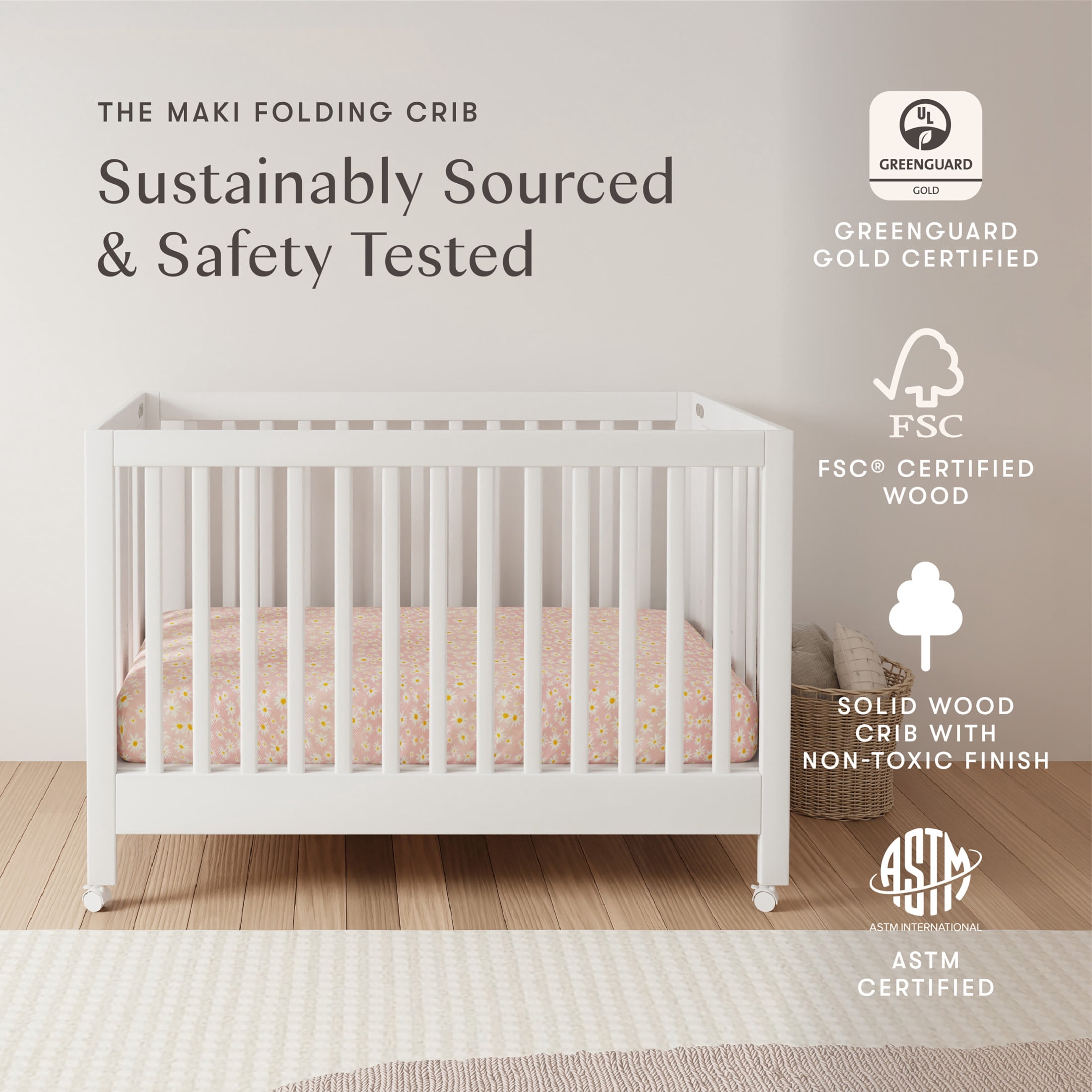 Babyletto Maki Portable Folding Crib with Toddler Bed Conversion Kit