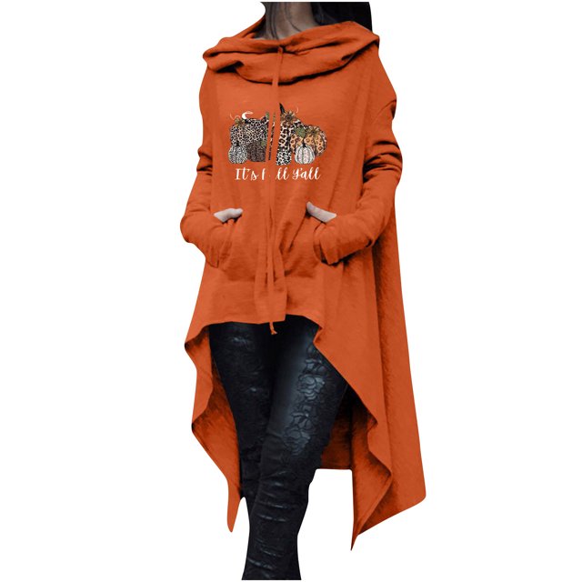 Hauts à Capuche pour Femmes Automne Citrouille Graphique Chandails en Molleton à Capuche Pulls Manches Longues avec Poche