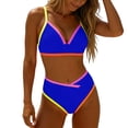 thumbnail image 2 of UTSJKR Women's V Neck Colorblock Tie Back Bikini Swimsuit, Padded Wireless 2 Piece Bathing Suit for Summer Vacation Beach Wear Dark Blue L, 2 of 8