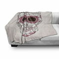 thumbnail image 3 of Sugar Skull Soft Flannel Fleece Throw Blanket, Mexican Ornaments Calavera Catrina Inspired Folkloric Art Macabre, Cozy Plush for Indoor and Outdoor Use, 70" x 90", Pink Pale Pink White, by Ambesonne, 3 of 6