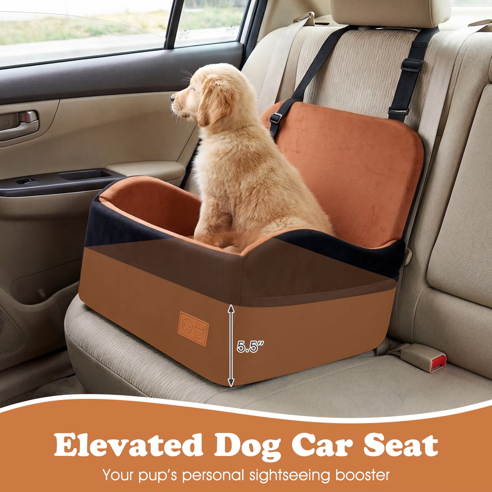 Gymax Dog Booster Car Seat for S/M DogsDetachable Elevated Pet Seat Fits Front & Back