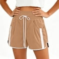 thumbnail image 2 of Costeam Womens High Waisted Athletic Shorts Drawstring Casual with Side Pockets Elastic Waist Side Stripe Dolphin Hem Workout Running Short Pants Lightweight Quick Dry Lounge Shorts, 2 of 6