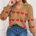 thumbnail image 4 of Scyoekwg Sweaters for Women Warm Casual Knitted Sweater Heart Print V-Neck Sweater Long Sleeve Fall Winter Clothes Pullover Sweaters(Khaki,L), 4 of 8