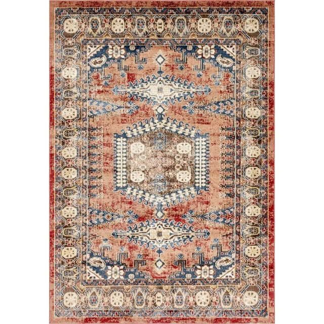 Unique Loom Utopia Geometric Vintage Rug 7' x 10' Rectangle Peach/Burgundy