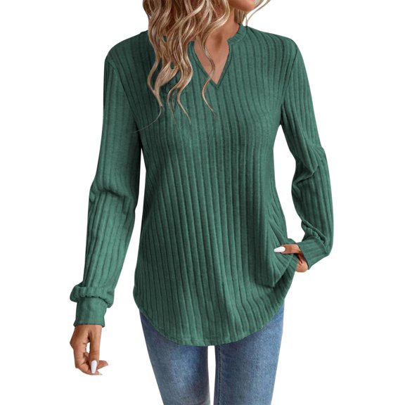 ManxiVoo Women Long Sleeve V Neck Sweatshirt Fall Fashion Tops Loose Fit Casual Pullover Comfort Stretch Fabric Trendy Street Style L Size Blackish Green
