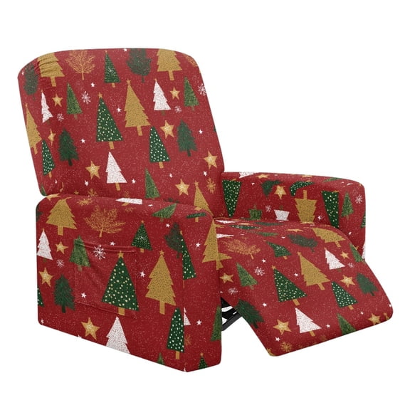 Renewold Christmas Tree Star Red Stretch Recliner Cover Universal 4 Pieces Recliner Sofa Cover Stay in Place Furniture Protector Christmas Home Decoration for Pets, Dogs, Cats, Kids