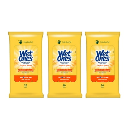 Wet Ones Antibacterial Hand Wipes, Tropical Splash, 20 Count (Pack of 3)
