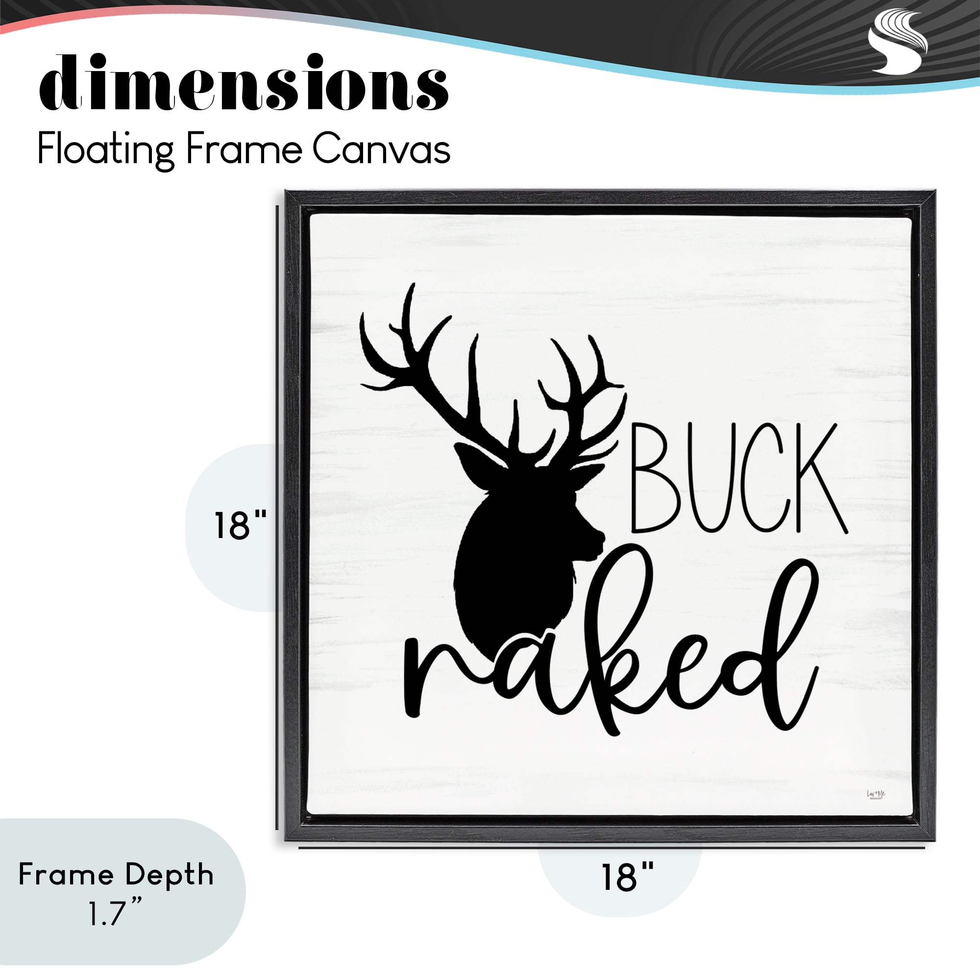 Stupell Industries Buck Naked Silhouette Black Framed Floater Canvas Wall Art, design by Lux + Me Designs