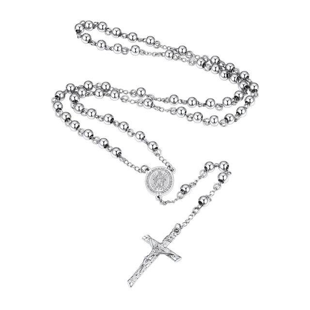 Collar con forma de rosario Supcare de acero inoxidable para hombre y mujer