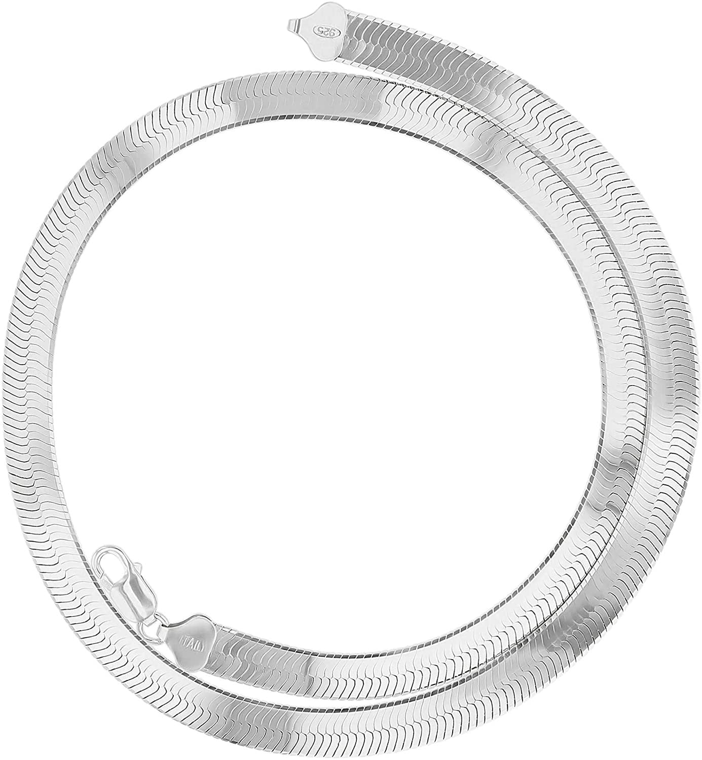 925 Sterling Silver 2.5mm - 11.5mm Herringbone Chain, FREE Microfiber Cloth, ITProLux Flat Imperial Link Mens Womens Necklace, Giorgio Bergamo