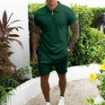thumbnail image 2 of Men LYXSSBYX Mens 2 Piece Short Sets Men Casual Solid Turndown Zip Pullover Sports Short Sleeve Suit, 2 of 5