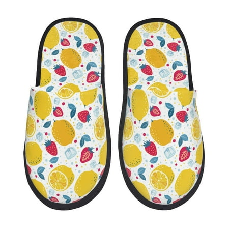 Balery Strawberry Lemon Slient Indoor Furry Fleece Comfort House Shoes Soft Non-Slip Home Shoes Cotton slippers House Slippers-- Large