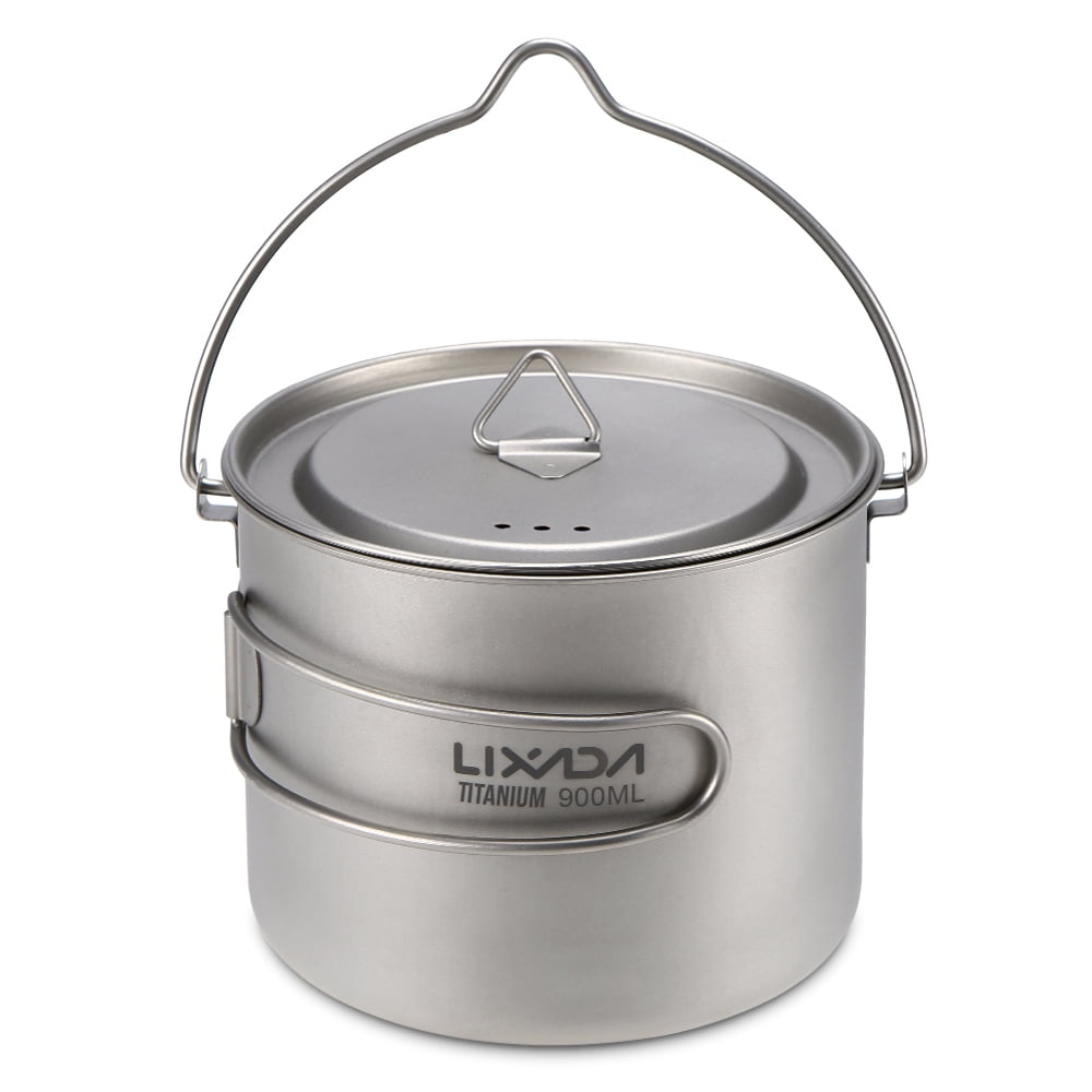 Lixada Ultralight Titanium Pot Tasse à Eau Portable Titanium Tasse avec Couvercle et poignée Pliable Camping en Plein air Cuisine Pique-Nique