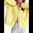 thumbnail image 3 of Cárdigan Grueso de Punto con Cuello en V y Bolsillos para Mujer Amarillo M, 3 of 10