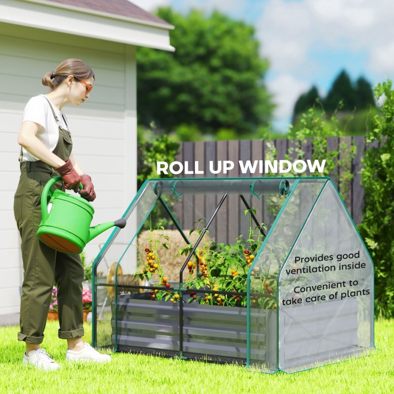 Alvantor Clear and Dark Gray 50"x37"x36" 2-in-1 Raised Planter with Greenhouse Cover