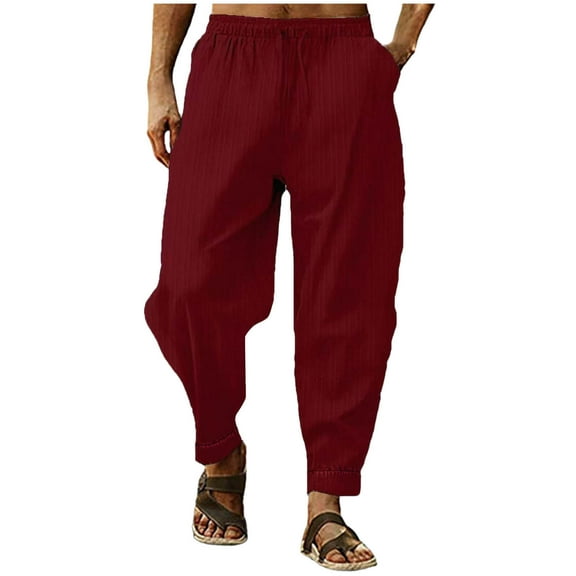 GuangCheng George Men Ribbed Textured Harem Pants Loose Fit Elastic Waist Drawstring Comfortable Casual Baggy Trousers,Size:M