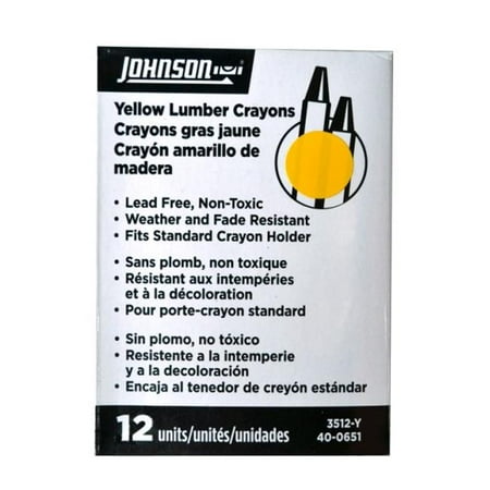 Johnson Level 3512-Y Yellow Lumber Crayon - 12 - Box