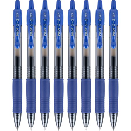 Pilot G2 Premium Gel Roller Pens Fine Point 0.7 mm Blue Pack of 8.