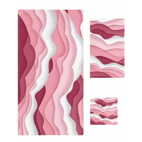 Pink Ombre Bath Towels for Bathroom Set,Luxury Microfiber Towels Gifts for Women,Quick Dry Beach Kitchen Hand Hair Face Towel and Dish Washcloth,Modern Geometric Abstract Art Moire Yoga Towels Set