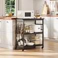 thumbnail image 1 of Kitchen Island – 3 Tier Rolling Cart with Wheels – Bakers Rack & Utility Cart – 6 Detachable Hooks – 4 Swivel Casters – Rustic Black, 1 of 7