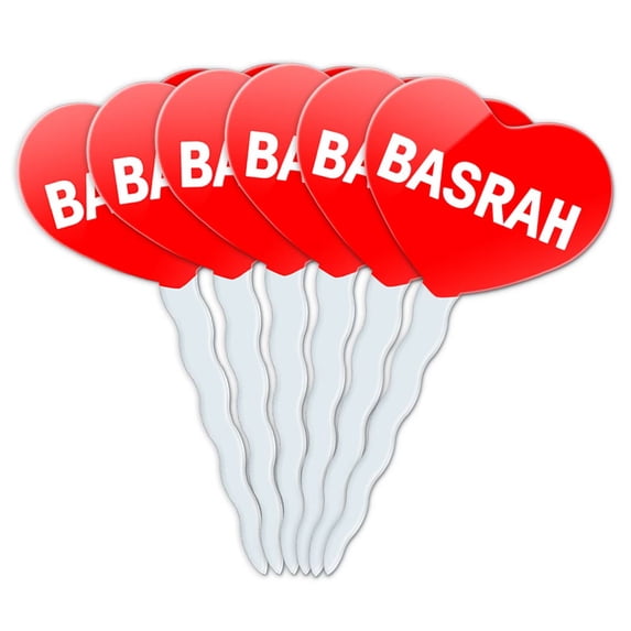 Basrah Heart Love Cupcake Picks Toppers - Set of 6