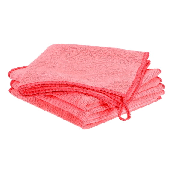 Uxcell 4pcs 12" x 12" Microfiber Cleaning Cloth Absorbent with Hook, Rose Red