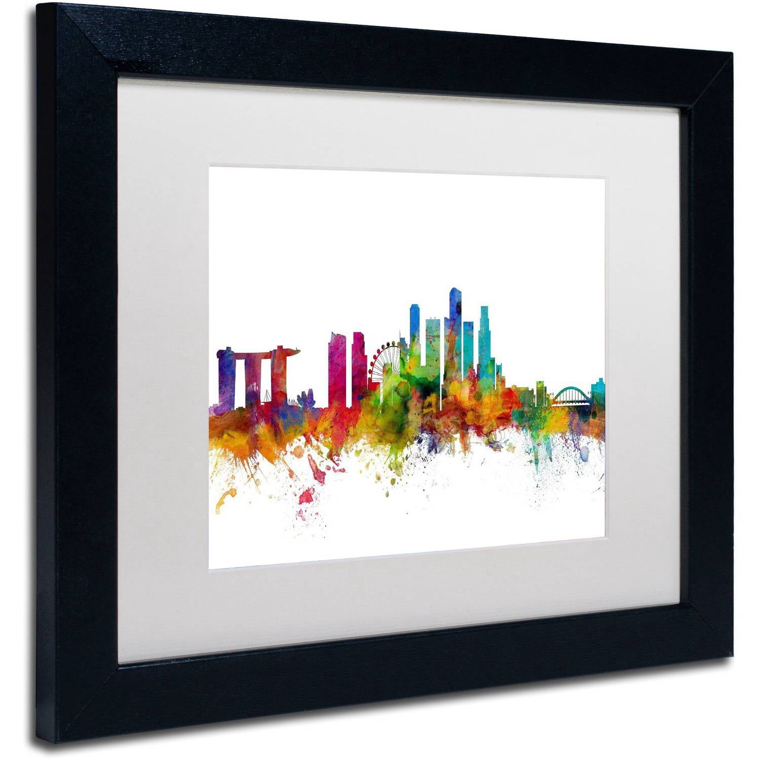 Trademark Fine Art "Singapore Skyline II" Canvas Art by Michael Tompsett White Matte, Black Frame