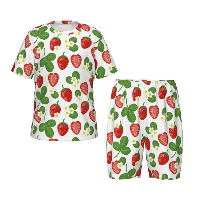 Balery Strawberry Conjunto de Pijama Infantil de Manga Corta con Estampado – Ropa de Dormir de Algodón Suave-Medium
