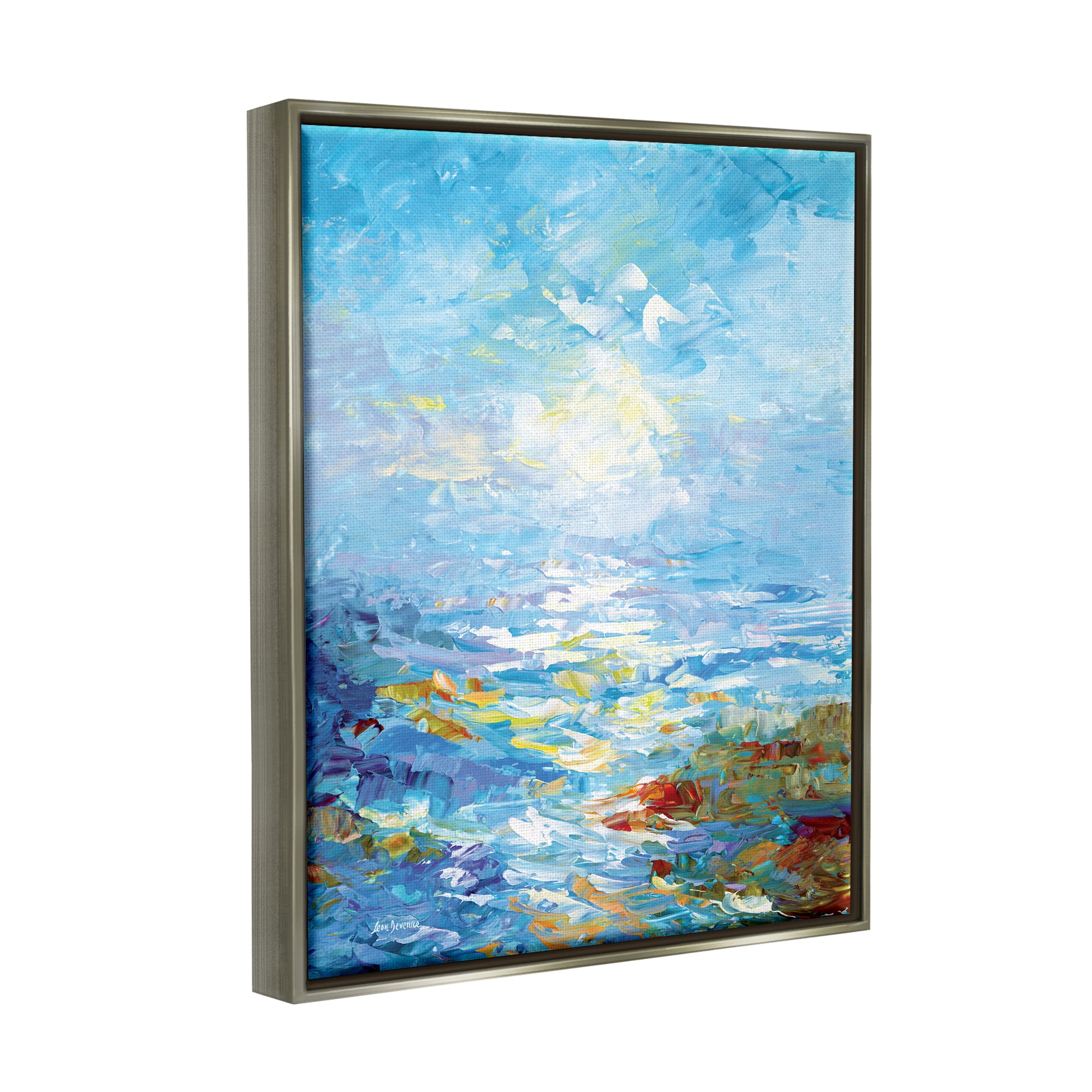 Stupell Industries Abstract Ocean Bliss Blue Landscape Painting Gray Floater Framed Canvas Art Print Wall Art, 25 x 31