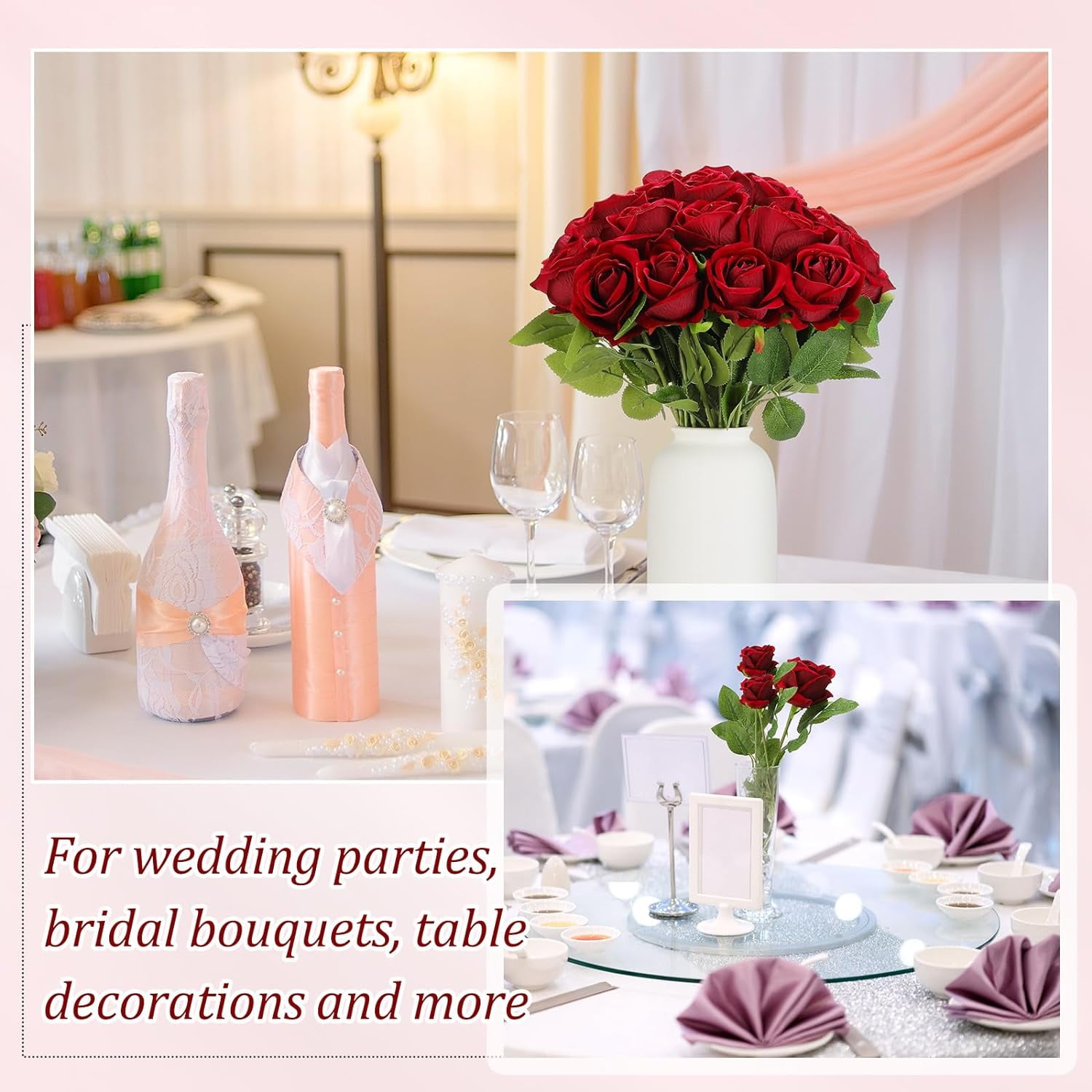 50 Pcs Artificial Rose Flower Realistic Silk Roses with Stem Bouquet of Flowers Plastic Flowers Real Looking Fake Roses for Home Wedding Centerpieces Party Decorations (Black)