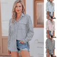 thumbnail image 4 of Women T Shirt Summer Tops 2022 Spring Summer Striped Single Breasted, 4 of 5