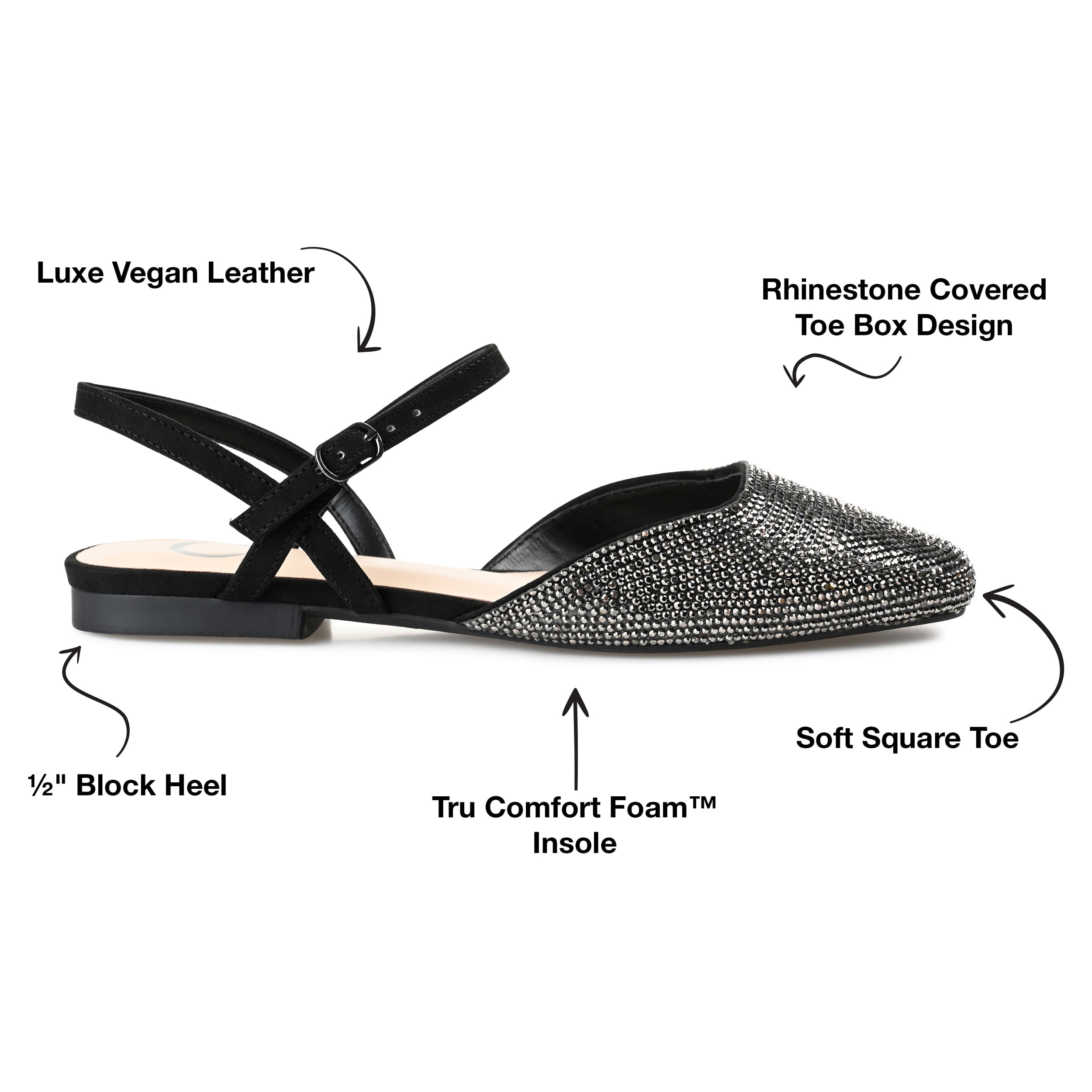 Journee Womens Nysha Buckle Square Toe Ballet Evening Dress Flats