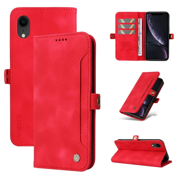 Nalacover For iPhone XR Wallet case 【RFID Blocking】【Slide Pocket Slot】,Credit Card Holder Flip Folio Book PU Leather Protective Cover Women Men For iPhone XR, red