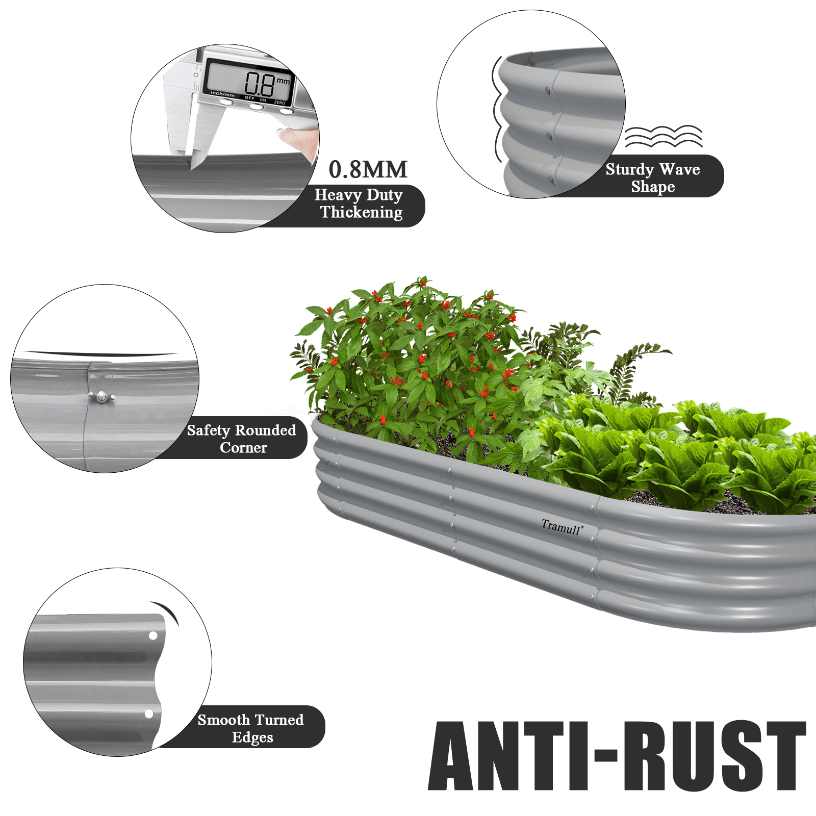 TRAMULL Galvanized Raised Garden Bed Kit with Rust Resistance, 2 Pack, 6x3x1FT, Gray, 34.6 lbs