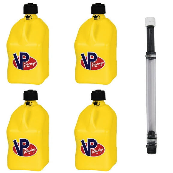VP Racing Fuels 5.5 Gal Utility Jugs (4 Pack) with 14 Inch Hose, Yellow