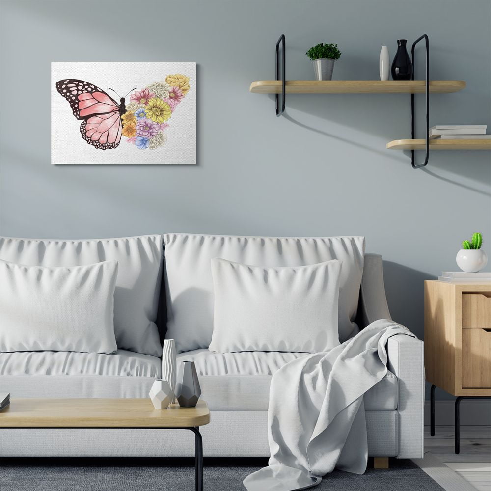 Stupell Industries Butterfly Floral Bouquet Wing Collage Spring Pink Yellow Canvas Wall Art Design by Ziwei Li
