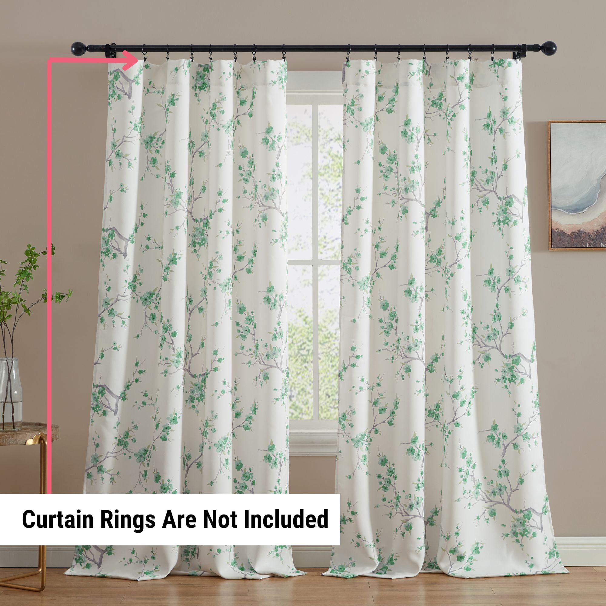 THD Yasmine Floral Room Darkening Rod Pocket Light Filtering Curtain Panels - Set of 2