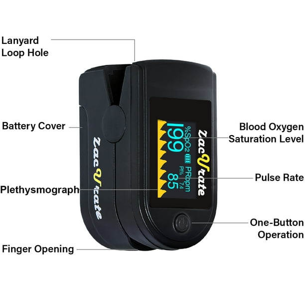 Oxymètre de pouls au doigt de qualité supérieure LOOKEE® A310L (noir) |  Moniteur de saturation en oxygène dans le sang du bout des doigts avec  alarme