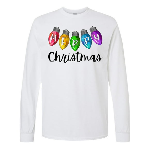 Inktastic Merry Christmas Rainbow Holiday Lights Long Sleeve T-Shirt